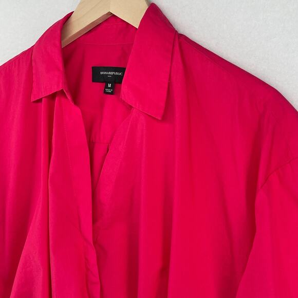 BANANA REPUBLIC Top Womens M Collared Wrap Popover Short Sleeve Blouse Pink - Picture 4 of 13